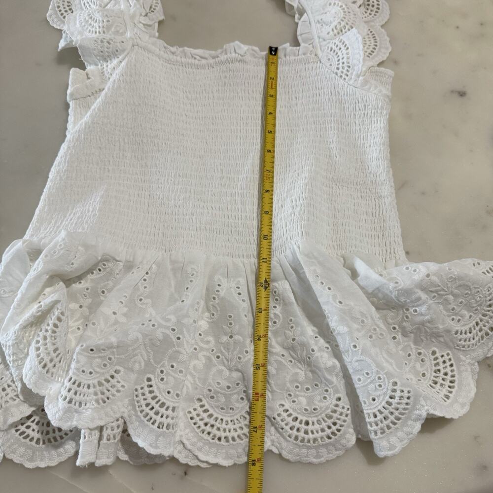 White Eyelet Smocked Ruffle-Strap - Picture 7 of 10